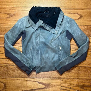 Veda Leather Green Punk Y2K Moto Jacket with Shoulder Pads  A11